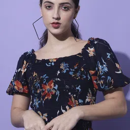 Moda Rapido Floral Print Puff Sleeve Georgette Crop Top-picture-15