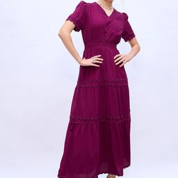 Styli Puff Sleeve Fit & Flare Maxi Dress-image-11