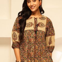 Vbuyz Floral Print Keyhole Neck Puff Sleeve Cotton Top-image-10