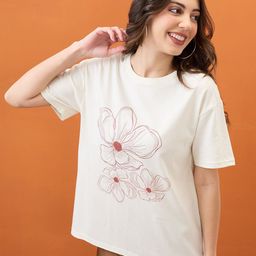 Mast & Harbour Floral Printed Round Neck Short Sleeves Regular Fit Cotton T-Shirt-image-99