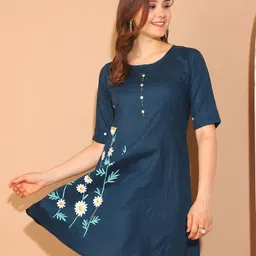 Merira Women Floral Printed Cotton A-Line Dress-image-92