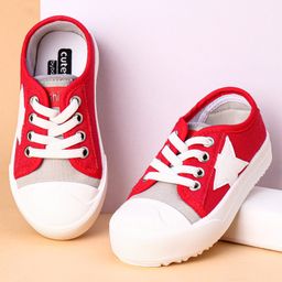 Cute Walk by Babyhug Lace Up Casual Shoes Star Patch - Red-image-35
