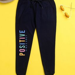 NUSYL Positive Vibes Only Text Printed Track Pants - Navy Blue-image-59