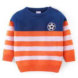 Babyhug 100% Acrylic Knit Full Sleeves Striped Sweater - Orange & Blue-16