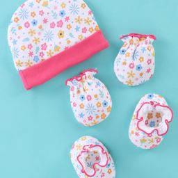 Ben Benny Cotton Cap Mittens & Booties Sea Floral Print Pink - Diameter 10 cm-picture-10