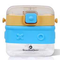 StarAndDaisy Square Water Bottle Sport Cup Drinks Bottle with Straw, Lock Cover & Leak Proof, Water Bottle, Large Sports Water Jug Cute Bottle, Square Drinking Bottle (Yellow & Blue) 350 ml-picture-0