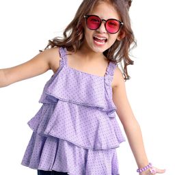 Babyhug 100% Rayon Woven Sleeveless Top with Lace & Frill Detailing Polka Dot Print - Light Purple-image-61