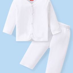Babyhug Interlock Knit Full Sleeves Night Suit - White-image-11