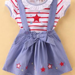 ToffyHouse 100% Cotton Knit Half Sleeves Striped Top & Corduroy Skirt Set With Star Embroidery - Mauve-picture-23