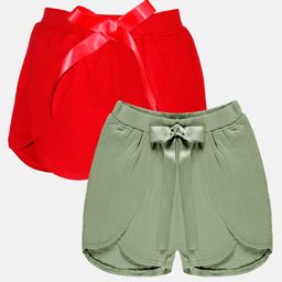 Kiddopanti Pack Of 2 Solid Bow Detailed Overlap Shorts - Red & Grey-picture-11
