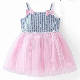 Babyoye  Cotton Woven Sleeveless Party Frock  with Sequins Detailing & Bow Applique - Pink-image-58