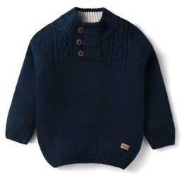 Babyhug Knitted Full Sleeves Pullover Solid Color Sweater - Navy Blue-image-1