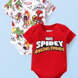 Babyhug Marvel Interlock Knit Half Sleeves Onesies With Spiderman Graphics Pack Of 2 - White & Red-image-51