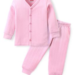 Babyhug Cotton Full Sleeves Thermal Vest and Pant Set Solid - Pink-image-69