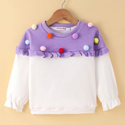 Kookie Kids Full Sleeves Winter Top with Beads Applique - Lilac & White-image-113