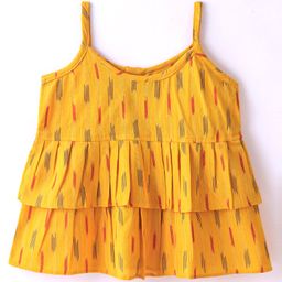 JAV Creations  Sleeveless Ikat  Designed Peplum Layered Top -   Yellow-image-4