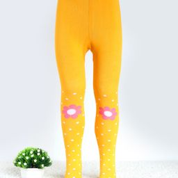 Cute Walk by Babyhug Knit Anti Bacterial Footed Tights with Floral Design & Polka Dots - Yellow-image-43
