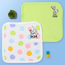 Babyoye Disney Interlock Knit Hand & Face Towels with 101 Dalmatians Graphic L 28 x B 28 cm Pack of 2 - White & Light Green-image-53
