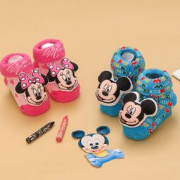 Disney by Yellow Bee Cotton Pack Of 2 Mickey & Friends Featuring Minnie Mouse Applique Detailed 3D Socks - Blue & Pink-34
