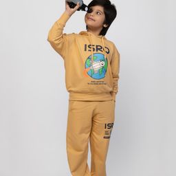 Nap Chief Pure Cotton Full Sleeves ISRO Space Adventure Printed Hoodie & Joggers Set - Light Brown-picture-23