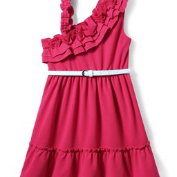 Pine Kids Woven Sleeveless Solid Frock With Belt - Dark Pink-picture-14
