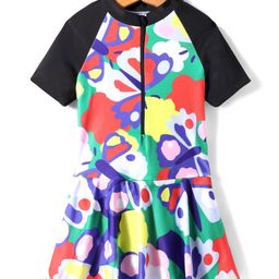 KIDLINGSS Half Raglan Sleeves Butterflies Printed Dress Style Swimsuit - Multi Colour-image-3