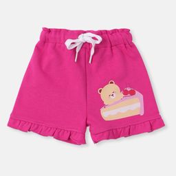 Nauti Nati Terry Cotton Teddy Bear & Cake Printed Shorts - Pink-image-48
