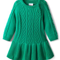 Babyhug Knit Full Sleeves Woolen Dress With Cable Knit - Green-image-39