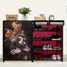 Urban Choice 8-Sheleves Durable Metal Frame Modular Shoe Rack with 100 GSM Fabric in Pink Unique Tom & Jerry Cartoon Print-image-80