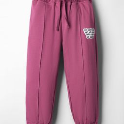 Olio Kids Looper Knit Full Length Track Pant with Text Print - Purple-picture-15