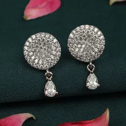 House of Pataudi Silver-Plated American Diamond-Studded Contemporary Style Stud Earrings-10