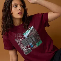 The Roadster Lifestyle Co Printed Pure Cotton Oversized Fit Short Sleeve T-Shirt-image-42