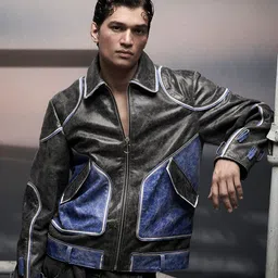 the Misnomer Unisex Striped Polyester Biker Jacket with Patchwork-image-70