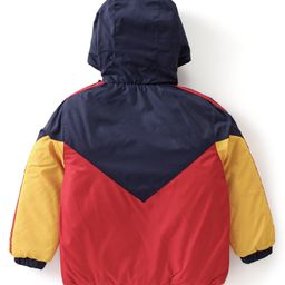 Babyhug Full Sleeves Padded & Hooded Jacket Color Block- Red & Navy image 2