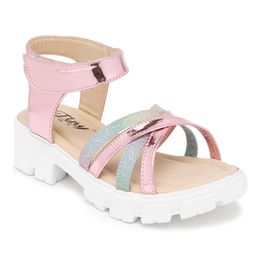 Tiny Bugs Glitter & Metallic Striped Designed With Velcro Closure Sandals - Multi Colour image 3