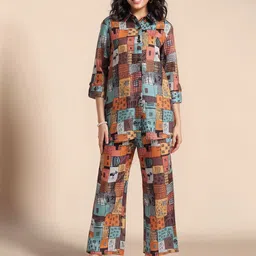 Anouk Printed Shirt Collar Neck Shirt With Trousers Co-Ords-image-99
