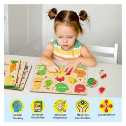 Little Berry My First Wooden Knob and Peg Puzzle Tray Set of 4 Multicolour - 56 Pegs image 3