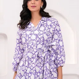 kipek Women Floral Printed Tie-Ups Lapel Collar Cotton Wrap Top-image-71