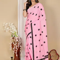 PuJoy Polka Dot Pure Cotton Taant Saree-picture-19