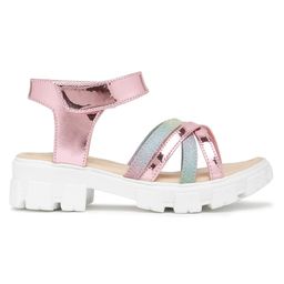 Tiny Bugs Glitter & Metallic Striped Designed With Velcro Closure Sandals - Multi Colour image 5