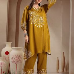 Sangria Floral Printed V-Neck A-Line Kurta With Palazzos-image-18