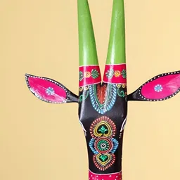 apka mart Black & Green Printed Wooden Nandi Bull Face Cow Head Wall Hanging-image-17