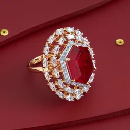 Kushal's Fashion Jewellery Ruby Gold-Plated Party Zircon Finger Ring-56