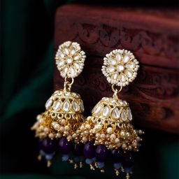 Anouk Gold-Plated Kundan Studded & Pearls Beaded Dome Shaped Jhumkas-image-68