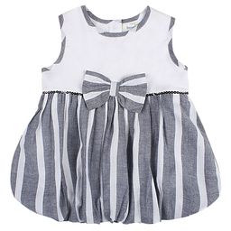 ShopperTree Girls Striped Sleeveless Bow Details Cotton Balloon Dress-image-59