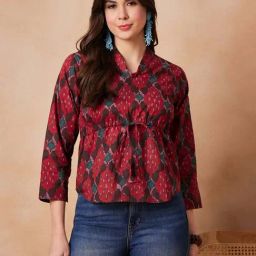 Inweave Red Cotton Printed Top-image-17
