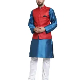 NEUDIS Red Mandarin Collar Nehru Jacket-36