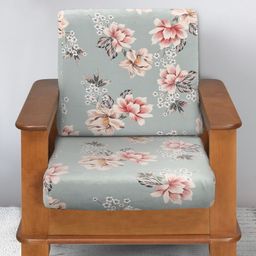 Yellow Weaves Green & Pink 2 Pieces Printed Velvet 1 Seater Sofa Cover-7