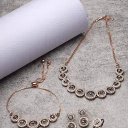 Zeneme Rose Gold Plated AD Studded Jewellery Set-image-95