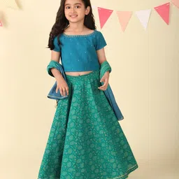 Fabindia Girls Printed Thread Work Ready to Wear Lehenga & Blouse With Dupatta-picture-7